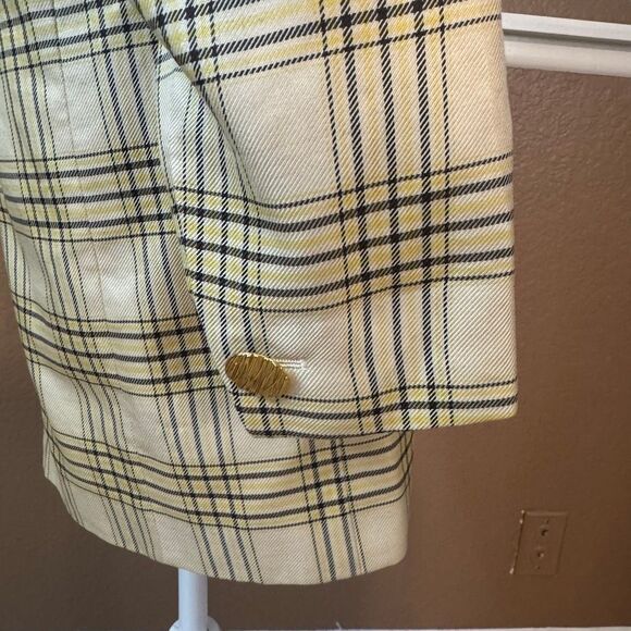 Vintage Escada Size 36 Longline Plaid Blazer Jacket Light Butter Cream Preppy - Picture 5 of 10